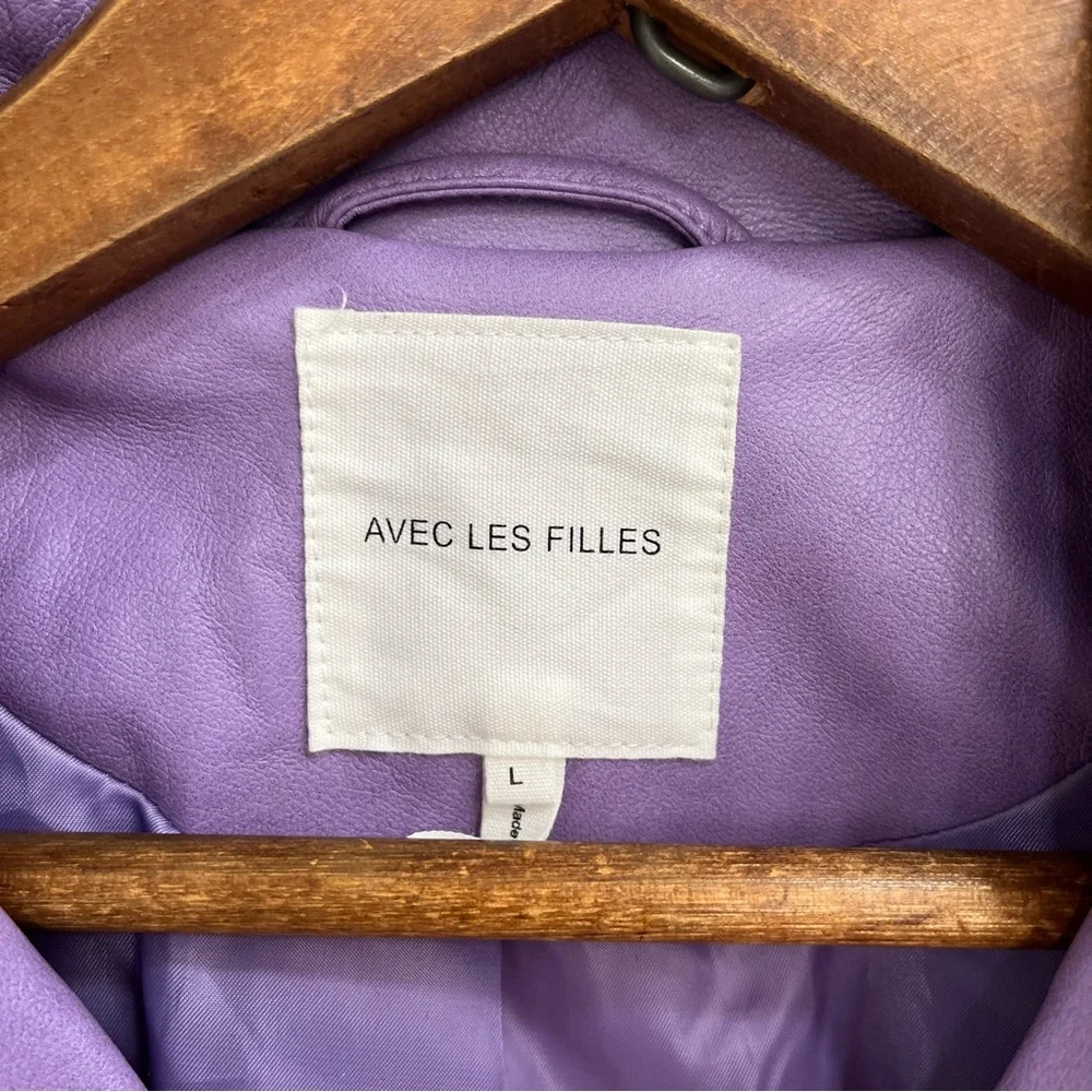 Avec Les Filles Women’s Faux Leather Purple Grape Crush Moto Jacket Large - Picture 5 of 6